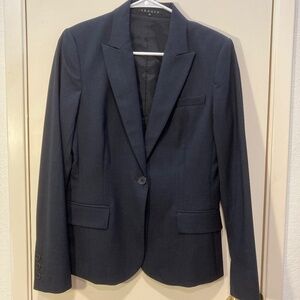 Theory Gabe Wool Blend Charcoal Gray One Button Lined Blazer Size 10